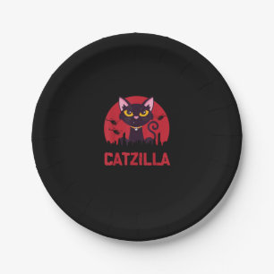 Plato De Papel Catzilla Funny Cat Monstruo