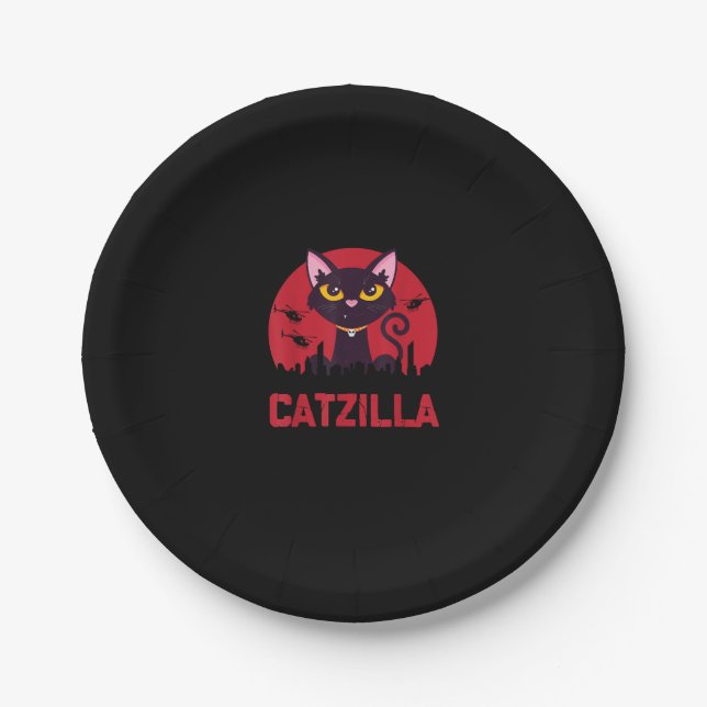 Plato De Papel Catzilla Funny Cat Monstruo (Anverso)