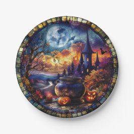 Plato De Papel Cauldron de la bruja de vidrio manchado