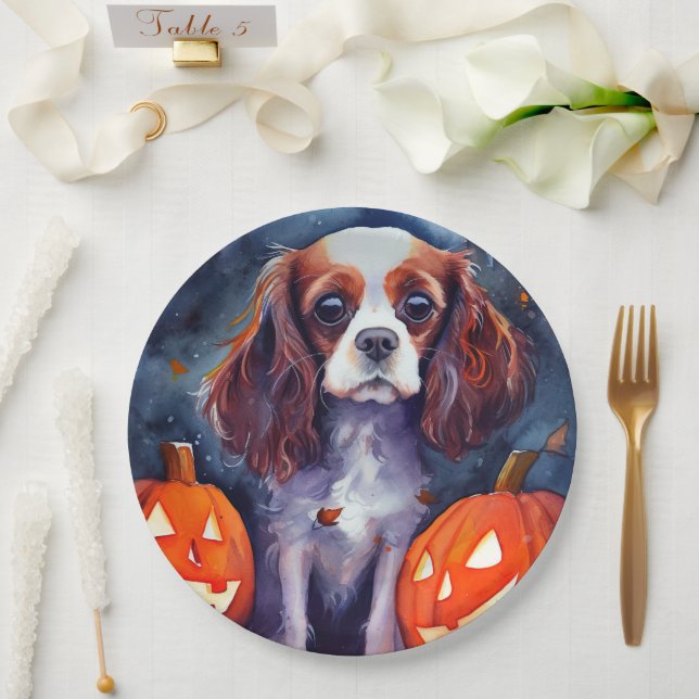 Plato De Papel Cavalier de Halloween King Charles Spaniel (Boda)