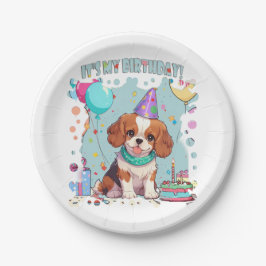Plato De Papel Cavalier King Charles Pastel Es mi cumpleaños