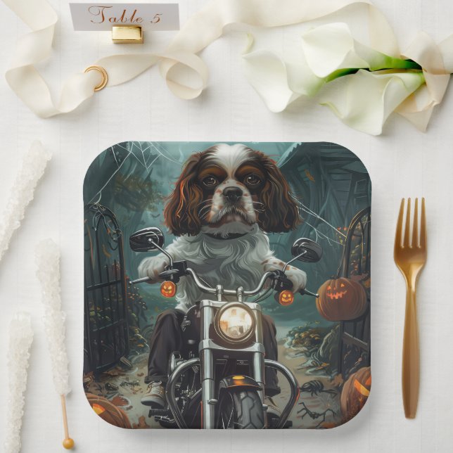 Plato De Papel Cavalier King Charles Spaniel Halloween Scary (Boda)