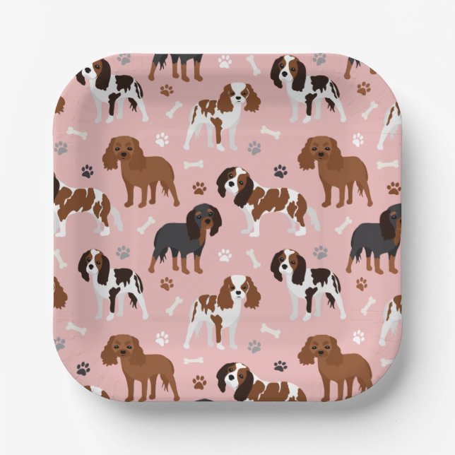Plato De Papel Cavalier King Charles Spaniel Paws and Bones Paper (Anverso)