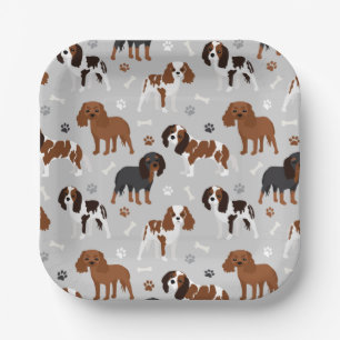 Plato De Papel Cavalier King Charles Spaniel Paws and Bones Paper