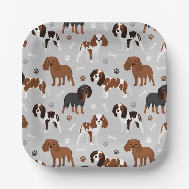 Plato De Papel Cavalier King Charles Spaniel Paws and Bones Paper (Anverso)