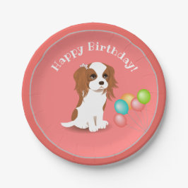 Plato De Papel Cavalier King Charles Spaniel Pink Happy Birday 