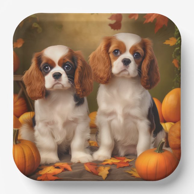 Plato De Papel Cavalier King Charles Spaniel Puppy Calabaza de ot (Anverso)