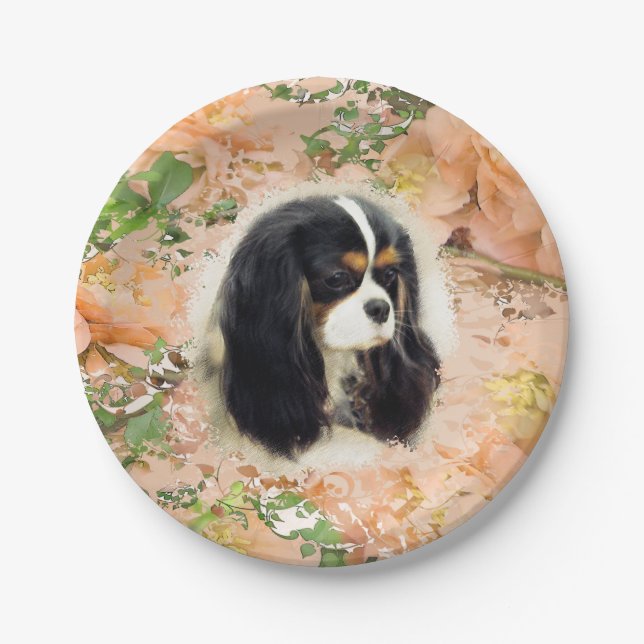 Plato De Papel Cavalier King Charles Spaniel - Tri, Plate (Anverso)