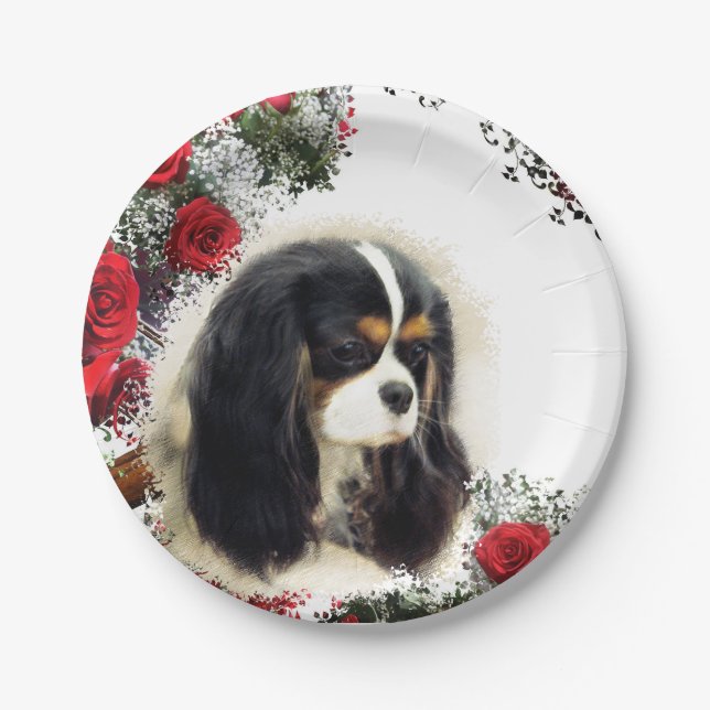 Plato De Papel Cavalier King Charles Spaniel - Tri, Plate (Anverso)