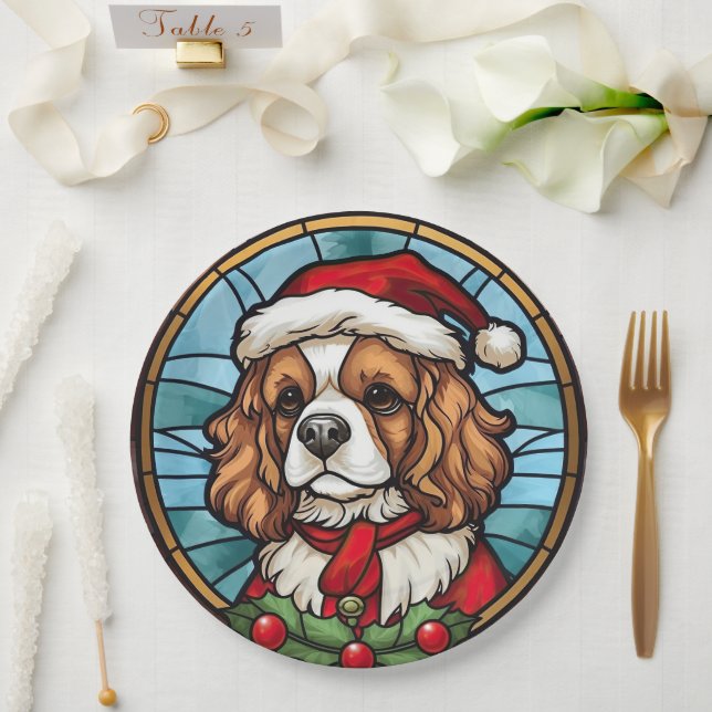 Plato De Papel Cavalier King Charles Spaniel Vidrio Navidad (Boda)