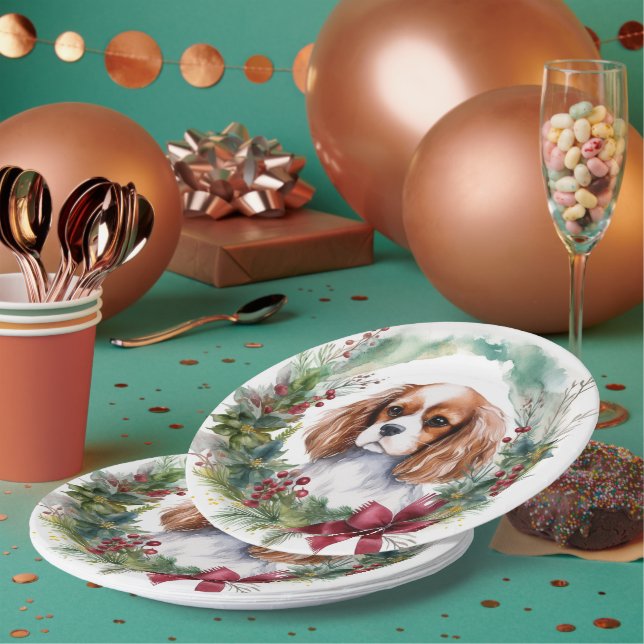 Plato De Papel Cavalier King Navidades Wreath Festimes Pup (Multi)