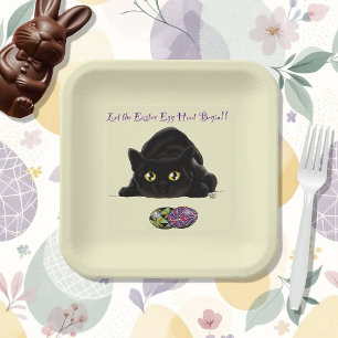 Plato De Papel Caza de Huevos de Pascua de Gato Negro Fiesta Amar