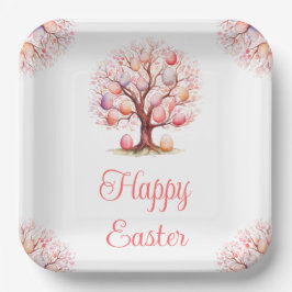 Plato De Papel Caza de Huevos de Pascua del Árbol de Primavera