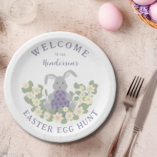 Plato De Papel Caza de huevos de Pascua personalizada Conejo Flor