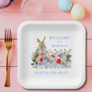 Plato De Papel Caza de huevos de Pascua personalizada Conejo flor