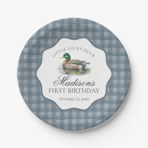 Plato De Papel Caza de patos reales azul a cuadros cumpleaños niñ
