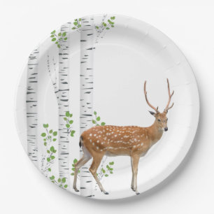Plato De Papel Caza de Woodland de 9" de papel redondo de ciervo