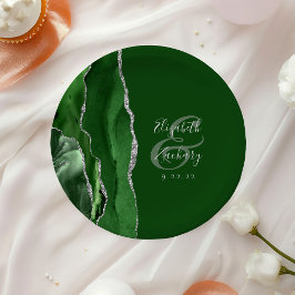 Plato De Papel Cazador de Ágata Geoda Verde Boda de Plata