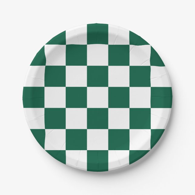 Plato De Papel Cazador Verde y Cuadros Blancos (Anverso)