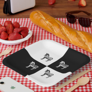 Plato De Papel Cebra blanca y negra
