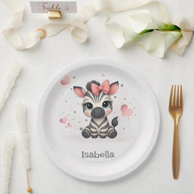 Plato De Papel Cebra de dibujos animados adorable  (Boda)