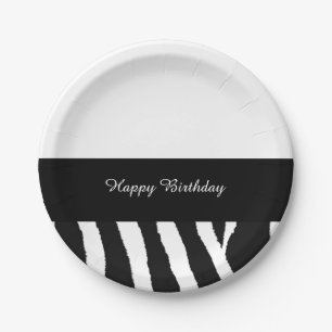 Plato De Papel Cebra de rayas negras y blancas de cumpleaños