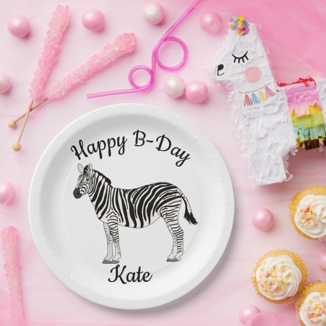 Plato De Papel Cebra feliz B-day (Fiesta)