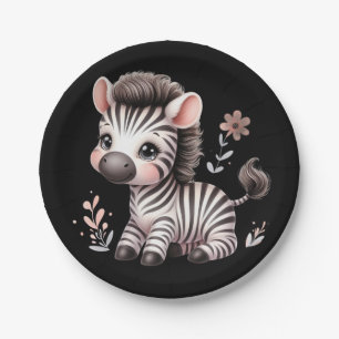 Plato De Papel Cebra Kawaii Lindo Fauna Divertida Blanco y Negro