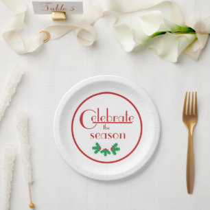 Plato De Papel Celebra la temporada Rojo y blanco