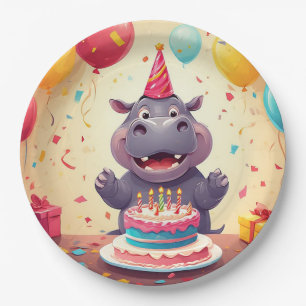 Plato De Papel 🎂 Celebración de Cumpleaños de Hipopótamo Adorabl