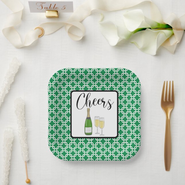 Plato De Papel Celebración de gafas de champán con guiones de ale (Boda)