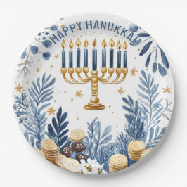 Plato De Papel Celebración de Hanukkah con acuarela 