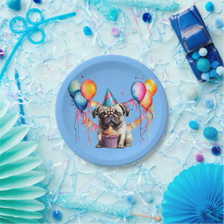 Plato De Papel Celebración de la fiesta de cumpleaños de Fawn Pug