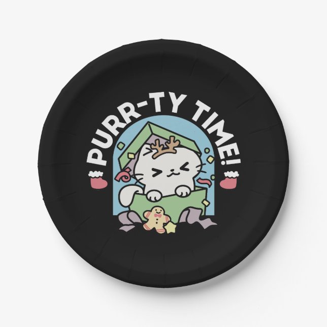 Plato De Papel Celebración de los navidades con un gato moro (Anverso)