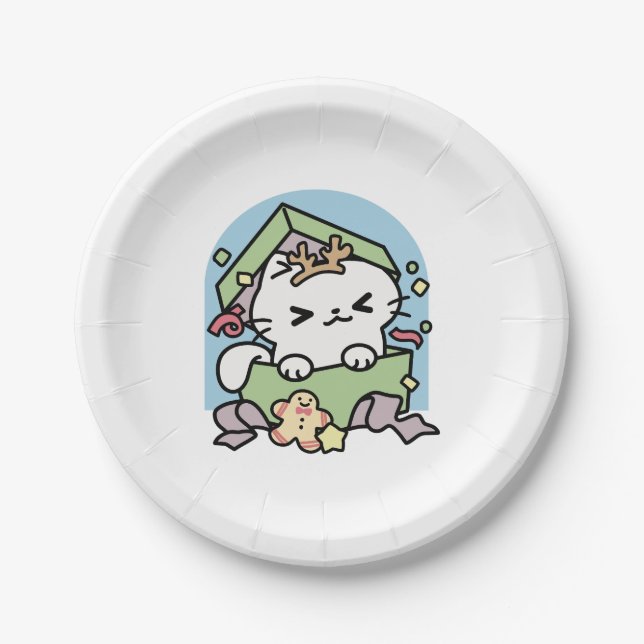 Plato De Papel Celebración de los navidades con un gato moro (Anverso)