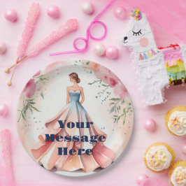 Plato De Papel Celebración de Quinceanera de color de agua