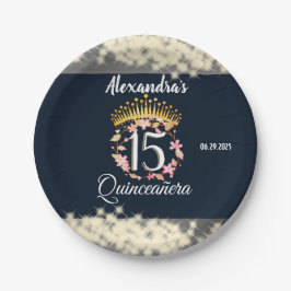 Plato De Papel Celebración de Quinceanera elegante de plata marin