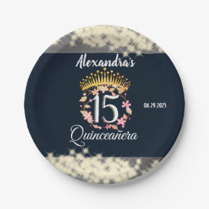Plato De Papel Celebración de Quinceanera elegante de plata marin