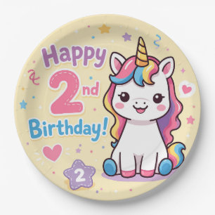 Plato De Papel Celebración del 2º cumpleaños del Unicornio Arcoír