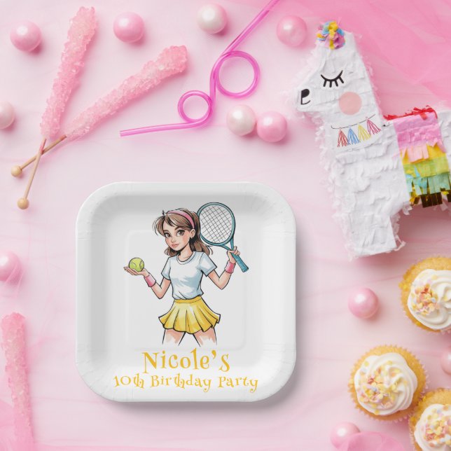 Plato De Papel Celebración del Chica de tenis Ace (Fiesta)