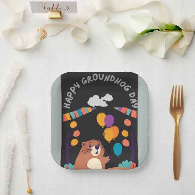 Plato De Papel Celebración del Día de la Marmota: ¿Sombra o Brill (Boda)