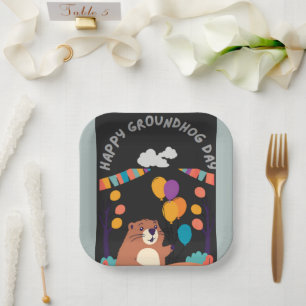 Plato De Papel Celebración del Día de la Marmota: Sombra o Respla