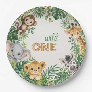 Plato De Papel Celebración del primer cumpleaños de animales de l