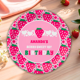Plato De Papel Celebración del Primer Cumpleaños de Fresa