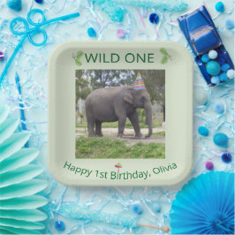 Plato De Papel Celebración del primer cumpleaños del elefante sal