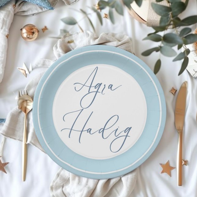 Plato De Papel Celebración del primer diente de Agroa Hadig Blue (Agra Hadig plate blue, Baby first tooth party)