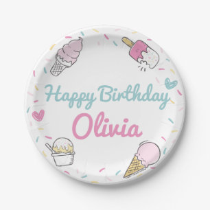 Plato De Papel Celebración Dulce Cumpleaños Helado Edad Cualquier