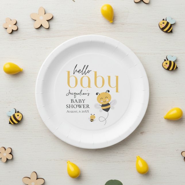 Plato De Papel Celebraciones hermosas: Hola Bee Shower (Bee-utiful Celebrations: Hello Baby Bee Shower Paper Plates)
