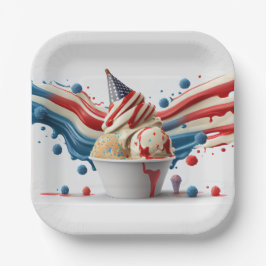 Plato De Papel Celebrar con azul blanco rojo