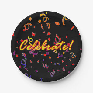 Plato De Papel Celebrar Confetti Black